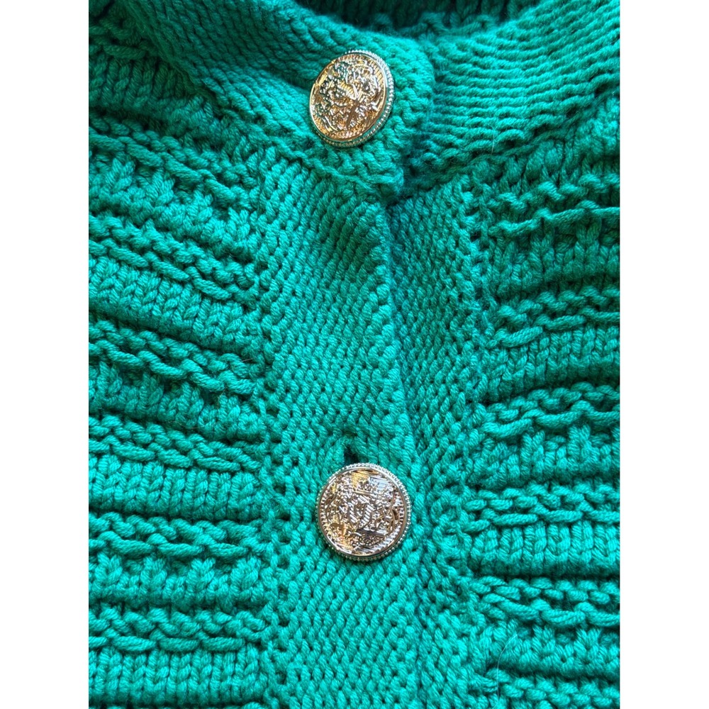 LOFT | 2024 Cardigan Sweater Large Green Textured Knit Gold Button Lady Jacket - Picture 10 of 12